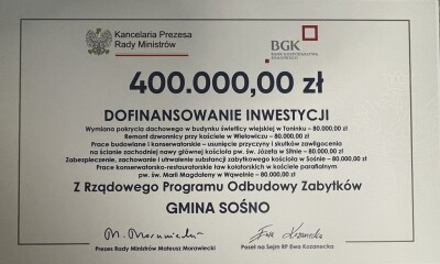 Tablica dofinansowania inwestycji w ramach Rządowego Programu Odbudowy Zabytków - edycja II